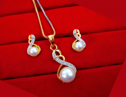 ZR25 Daphne White Pearl Two-Tone Pendant Earrings for Women Valentine Special