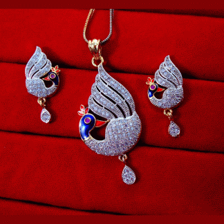 ZR26 Daphne Peacock Meenakari Zircon Pendant and Earrings Gift for Wife