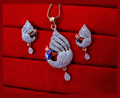 ZR26 Daphne Peacock Meenakari Zircon Pendant and Earrings Gift for Wife