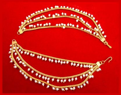 DR19 Bahubali Style Handmade Cultured Pearl Kaan Chain For Wedding Events -1