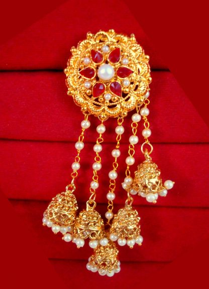 JM22 Gold Plated Devsena Bahubali Pearl Kundan Jhumka Earring For Women-1