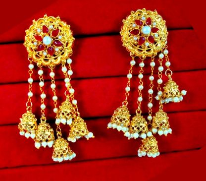 JM22 Gold Plated Devsena Bahubali Pearl Kundan Jhumka Earring For Women