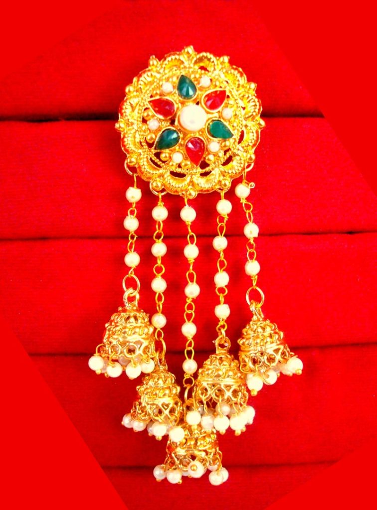 JM23 MultiColour Devsena Bahubali Pearl Kundan Jhumka Earring