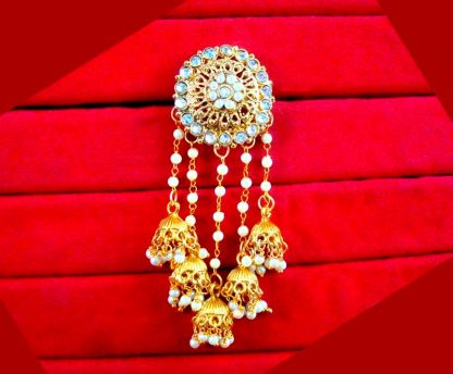 JM24 Gold Plated Devsena Bahubali Pearl Kundan Jhumka Earring For Wedding Events single view