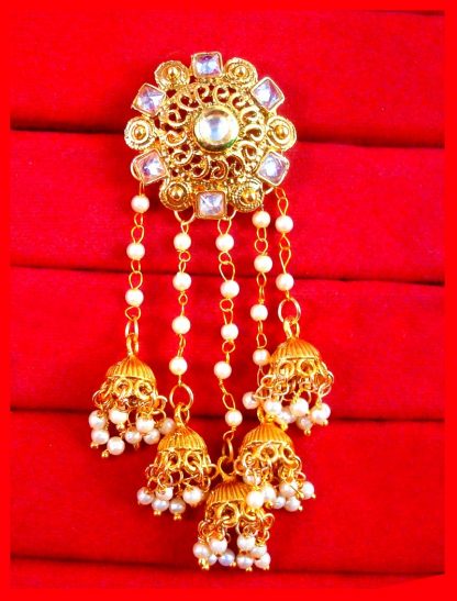 JM25 Indian Stylish Bahubali Pearl Kundan Jhumka Earring For Wedding Events single view