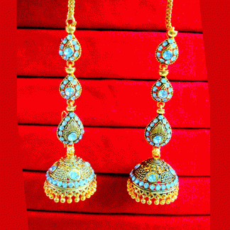 KE91 Daphne South Indian Three Step Long Jhumki Gold Plated Wedding Earrings