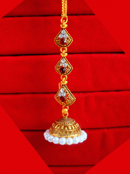 KE92 Daphne South Indian Three Step Pearls Jhumki Gold Plated Earrings - Back Hook