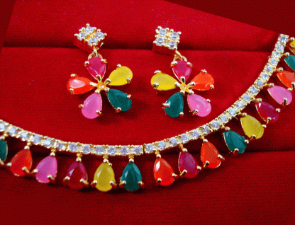 KN24 Elegant MultiColor Zircon Studded Necklace For Women Valentine Special close up