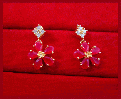 KN26 Pretty Zircon Red Stone Studded Earring For Women Valentine Special