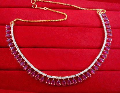 KN27 Stylish Zircon Pink Stone Studded Necklace For Women Valentine Special-1