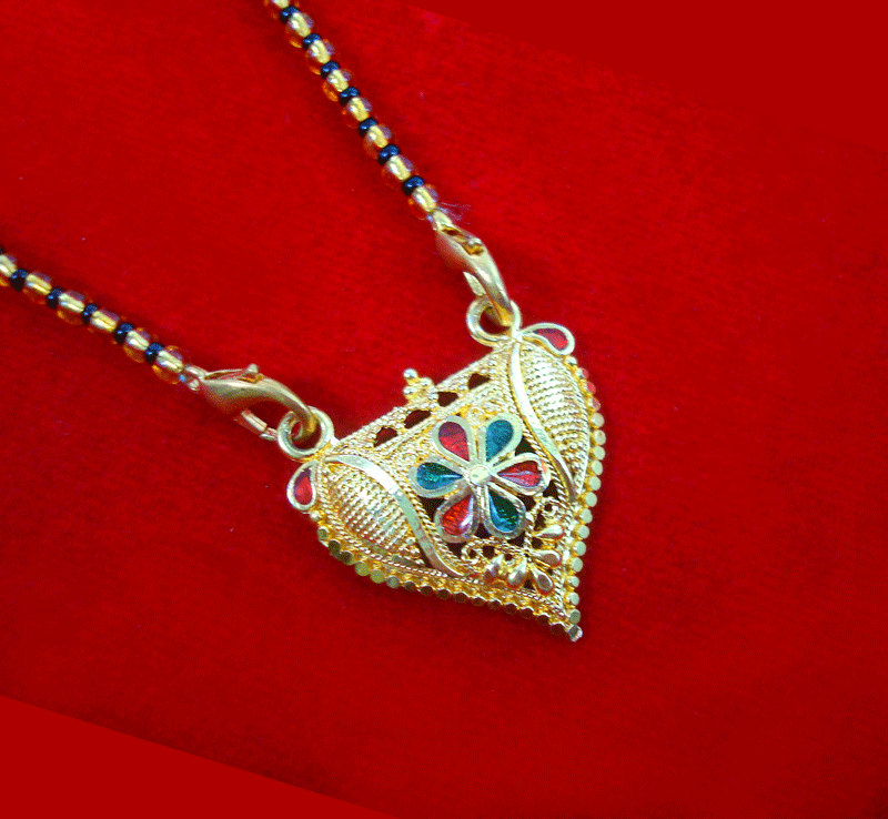 ME74 Daphne Colourfull Mena Golden Mangalsutra Necklace With Black Beads Valentine Special Close up