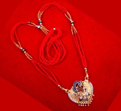 ME77 Daphne Red Beads Peackock Meenakari Colourfull Golden Mangalsutra Necklace.gif