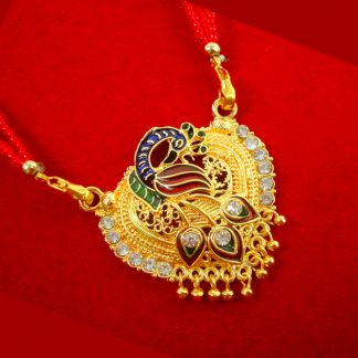 ME77 Daphne Red Beads Peackock Meenakari Colourfull Golden Mangalsutra Necklace.gif