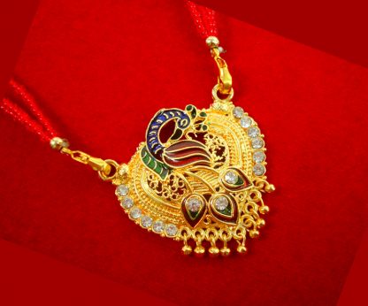 ME77 Daphne Red Beads Peackock Meenakari Colourfull Golden Mangalsutra Necklace.gif