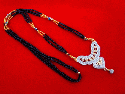 ME79 Daphne Black Beads Silver Zircon Mangalsutra Long Chain for women