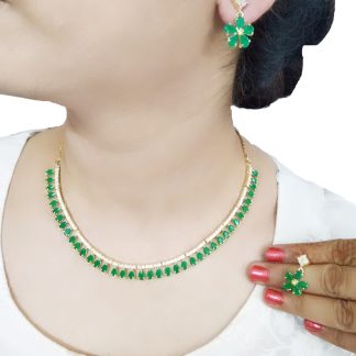 NK25 Classic Zircon Green Stone Studded Necklace For Women Valentine Special