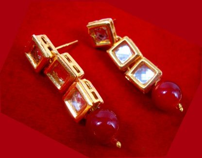 NK28 Traditional Royal Red Kundan Earrings For Women Wedding Events
