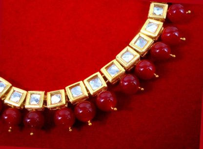 NK28 Traditional Royal Red Kundan Necklace Set Women Wedding close up Events