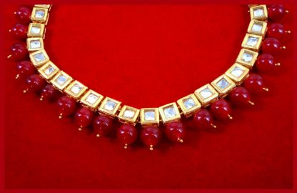 NK28 Traditional Royal Red Kundan Necklace Set Women Wedding front view Events