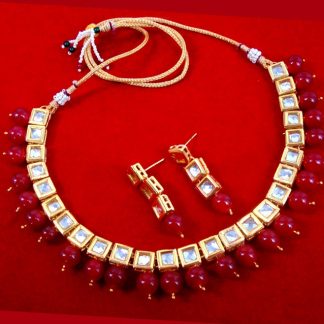 NK28 Traditional Royal Red Kundan Necklace Set with Earrings For Women Wedding Events