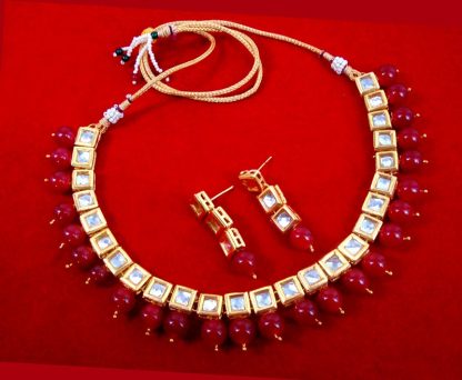 NK28 Traditional Royal Red Kundan Necklace Set with Earrings For Women Wedding Events