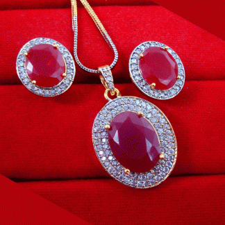ZR29 Daphne Fascinating Zircon Ruby Pendant and Earrings Valentine Special