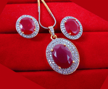 ZR29 Daphne Fascinating Zircon Ruby Pendant and Earrings Valentine Special