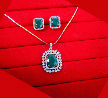 ZR30 Stylish Fine Zircon Emerald Shade Pendant With Earrings Gift For Wife-1