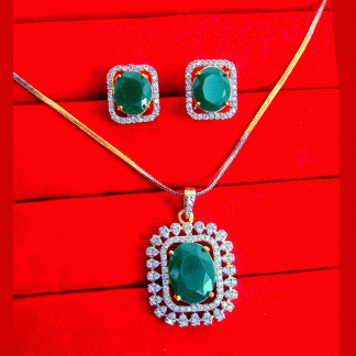 ZR30 Stylish Fine Zircon Emerald Shade Pendant With Earrings Gift For Wife full view