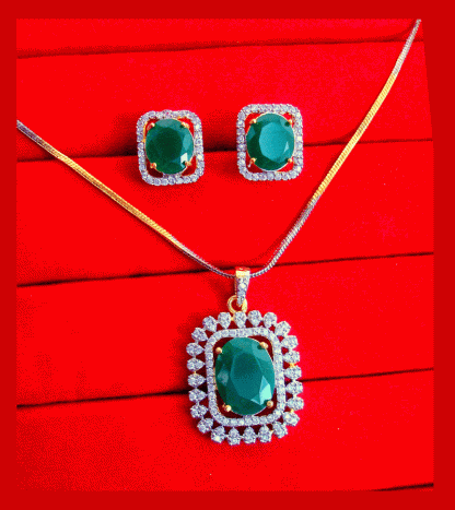 ZR30 Stylish Fine Zircon Emerald Shade Pendant With Earrings Gift For Wife full view