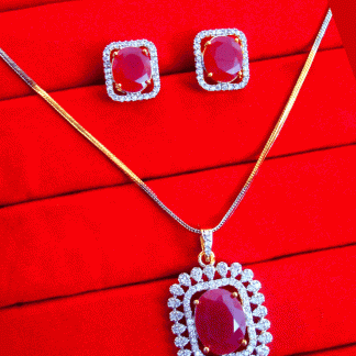 ZR33 Stylish Fine Zircon Ruby Shade Pendant With Earrings Gift For Wife