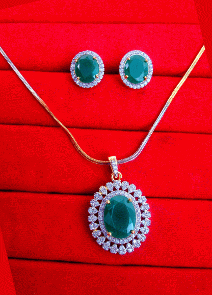 ZR36 Daphne Stylish Zircon Emerald Pendant and Earrings Gift For Wife