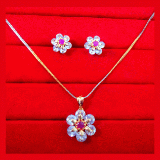 ZR38 Daphne Pink Flower Zircon Studded Pendant Earrings For Women