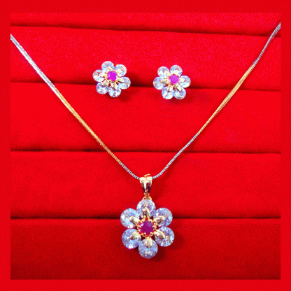 ZR38 Daphne Pink Flower Zircon Studded Pendant Earrings For Women