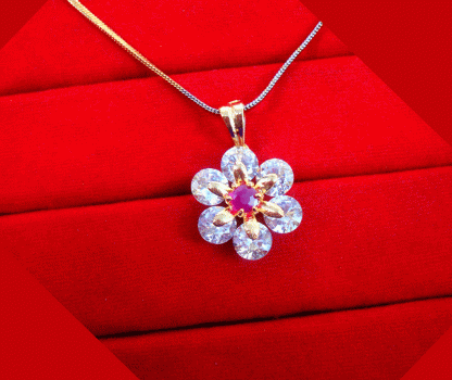 ZR38 Daphne Pink Flower Zircon Studded Pendant For Women