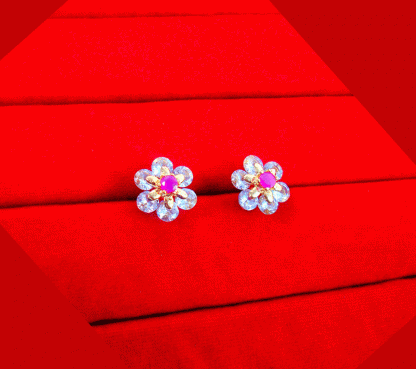 ZR38 Daphne Pink Flower Zircon Studded Earrings For Women