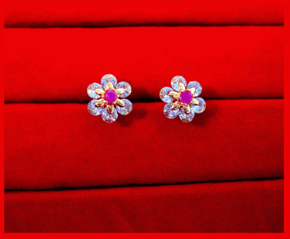 ZR38 Daphne Pink Flower Zircon Studded Earrings For Women close up
