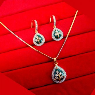 ZR41 Dazzling Fine Zircon Emerald Shade Pendant With Earrings For Women