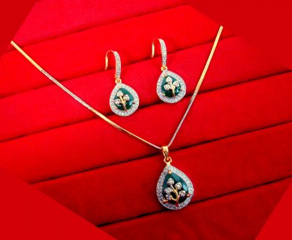 ZR41 Dazzling Fine Zircon Emerald Shade Pendant With Earrings For Women