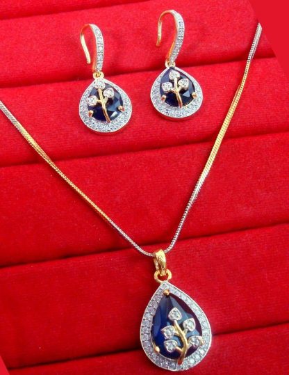 ZR42 Stylish Zircon Navy Blue Pendant With Earrings Wedding Special