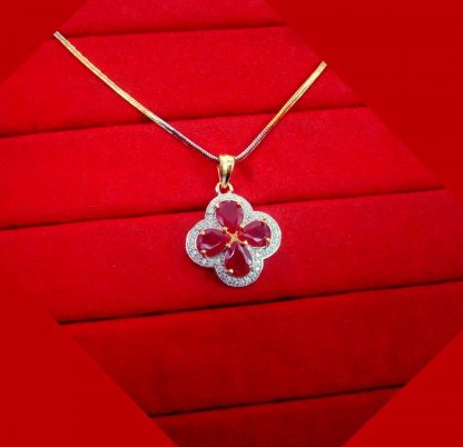 ZR43 Daphne Ruby Shade Flower Zircon Studded Pendant Wedding Special