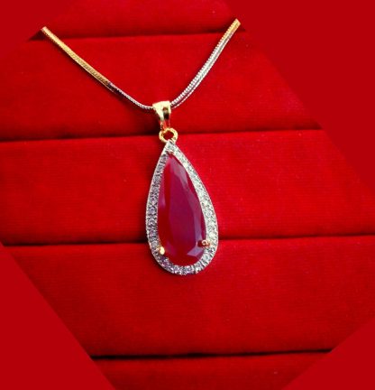 ZR44 Daphne Leaf Shaped Ruby Shade Zircon PendantWedding Special