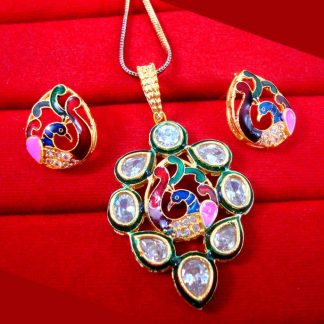 ZR45 Daphne Stylish Peacock Meenakari Kundan Pendant Earring For Wedding Events