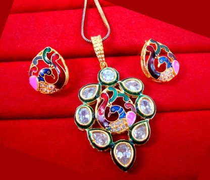 ZR45 Daphne Stylish Peacock Meenakari Kundan Pendant Earring For Wedding Events