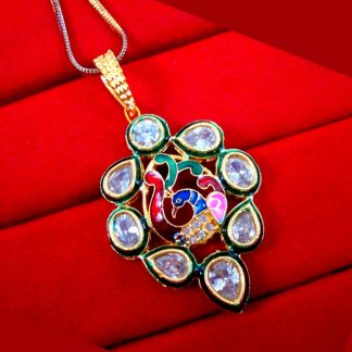 ZR45 Daphne Stylish Peacock Meenakari Kundan Pendant Wedding Events