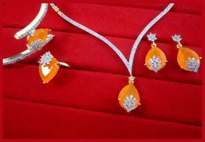 CBU57 Super Saver Four Items Zircon Studded Yellow Shade Fashion Necklace Front View