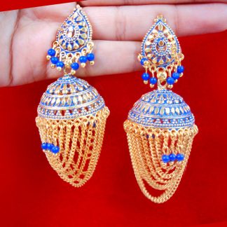 JM27 Daphne Navy Blue Golden looped Frills Jhumki For Women Wedding Special full view