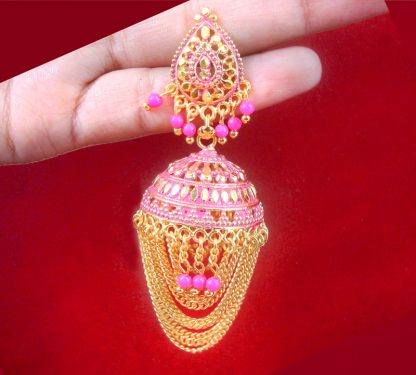 JM28 Daphne Pink Golden Shade looped Frills Jhumki For Women Wedding Special single view