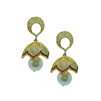 JM57 Daphne Maroon Lavish White Drop Jhumki Earrings Wedding Gift for Wife