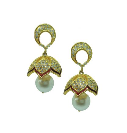 JM57 Daphne Maroon Lavish White Drop Jhumki Earrings Wedding Gift for Wife